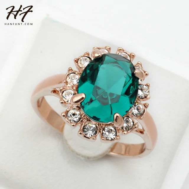Green Rhinestone Ring for Women Rose Gold Color Crystal Fashion Anniversary Jewe Green Rhinestone Ring for Women Rose Gold Color Crystal Fashion Anniversary Jewe