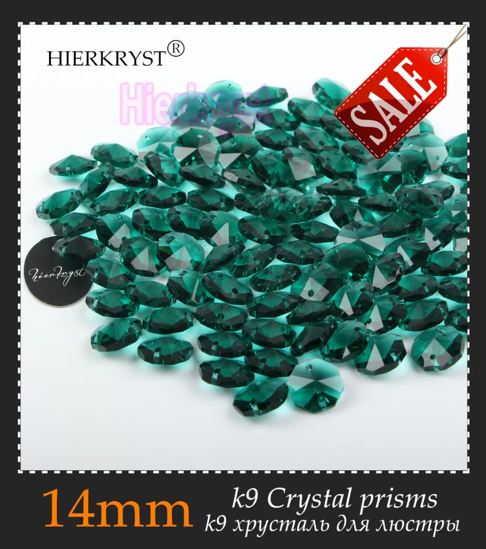 

HIERKRYST 100 pcs 14 mm Octagon Beads Crystal Glass Chandelier Parts Rainbows Maker Prisms Pendants Connectors Hole Green #11