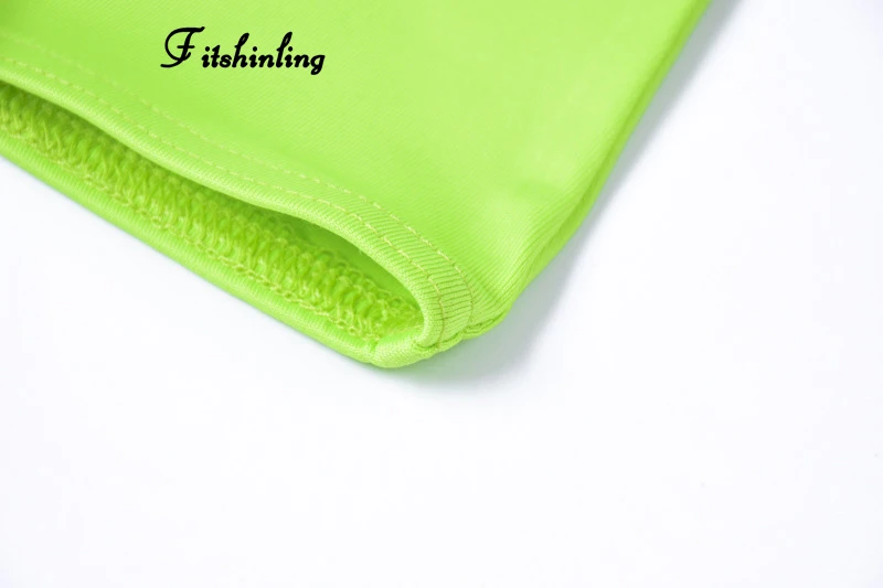 Fitshinling Neon green biker shorts bra tracksuit women fitness sexy hot street two piece set athleisure bodybuilding outfits