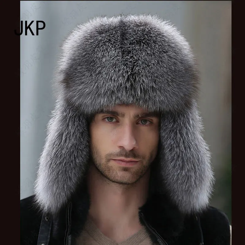 Genuine Men's Silver Fox Fur Hat I Fur Bomber Hat