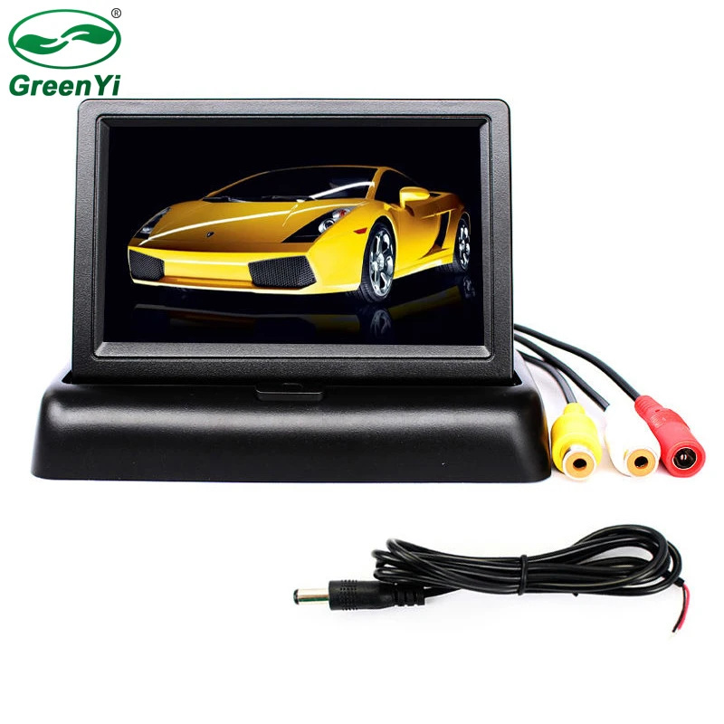 

GreenYi 4.3" TFT Color LCD Auto Parking Rearview Monitors 4.3 inch Car Foldable Monitor For Camera DVD VCR 12~24V 2 Video Input