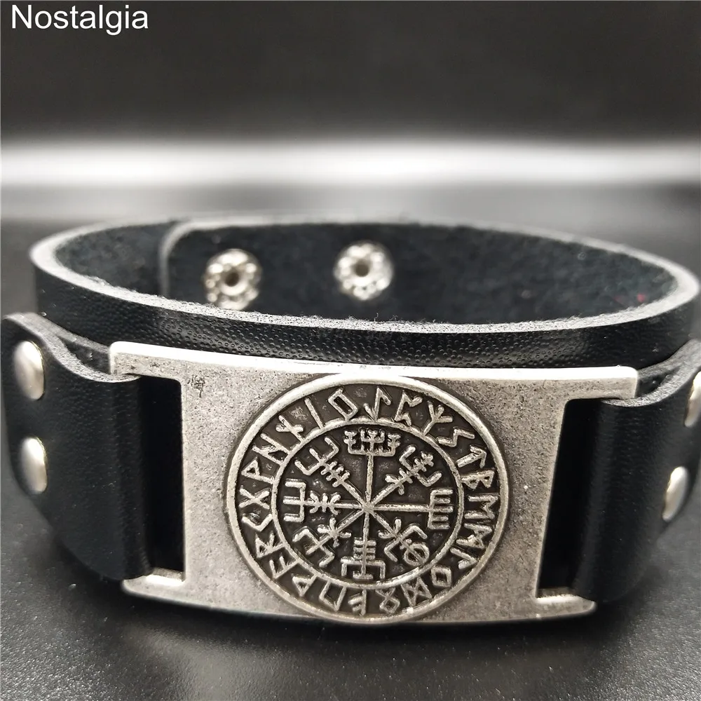 Ностальгия норсе руны Vegvisir Компас браслет викинга нордическая Кожа манжеты оснастки ювелирные изделия Прямая поставка женский мужской браслет