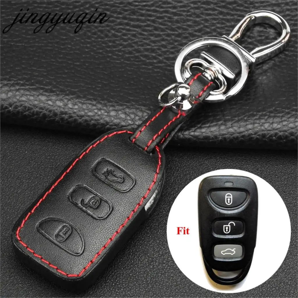 

jingyuqin 3 button Remote Leather Key Case Fob For Hyundai Sonata Elantra Control keyless shell
