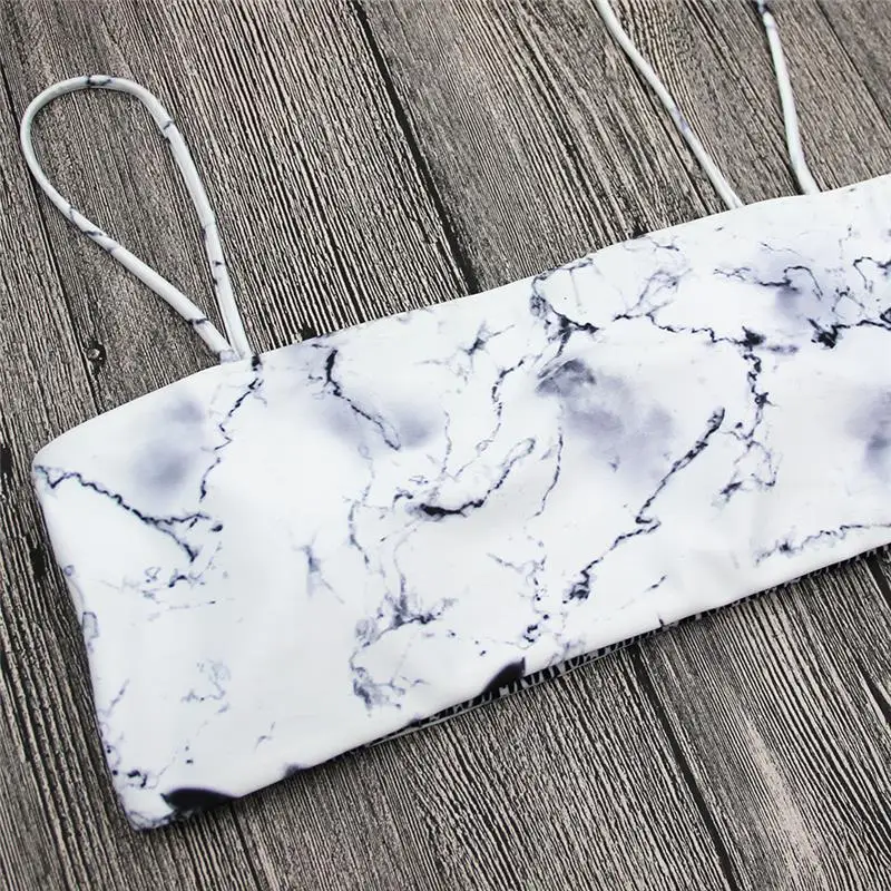 Sexy Marble Print Bandeau Bikini Low Waist Swimwear Women Swimsuit Padded Strapless Swimsuit Beachwear Brazilian Thong Bikinis Sexy Marble Print Bandeau Bikini Low Waist Swimwear Women Swimsuit Padded Strapless Swimsuit Beachwear Brazilian Thong Bikinis