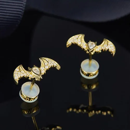 SLJELY, красивые дизайнерские 925 пробы серебряные ювелирные изделия, кубический цирконий, золотой цвет, вампирская летучая мышь, серьги-гвоздики для женщин, египетские вечерние серьги