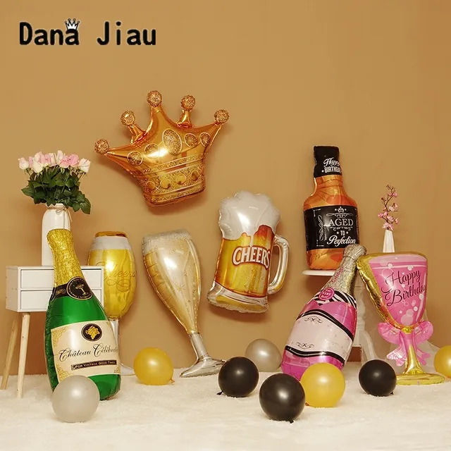 champagne wine cup Whiskey Bottle Balloon 30 years old Happy Birthday Party Decor Aged To Perfection gold king crown