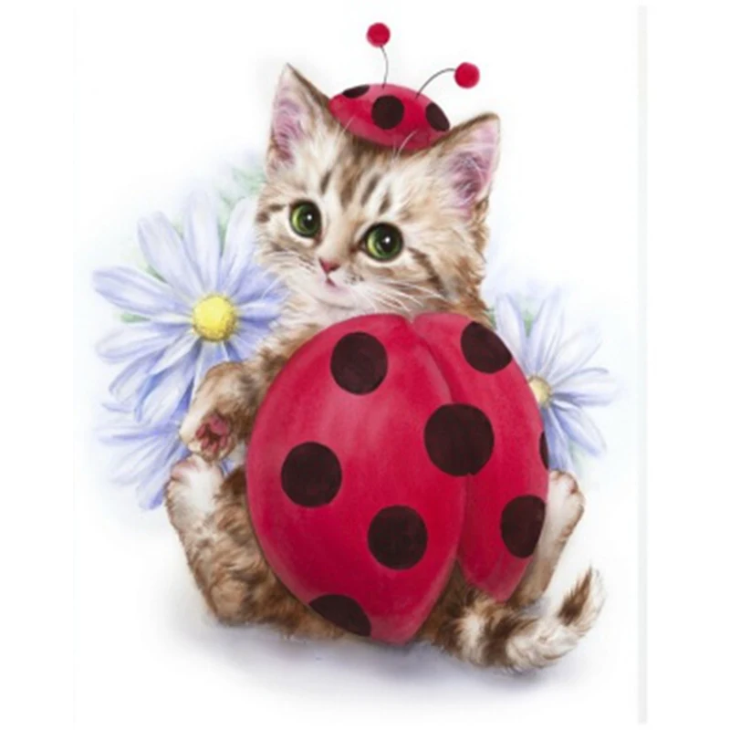 

100% 5D Resin Diamond painting Cute Cat Ladybug cross stitch DIY sets 3D Embroidery Round diamond Mazayka mosaic Bead Partterns