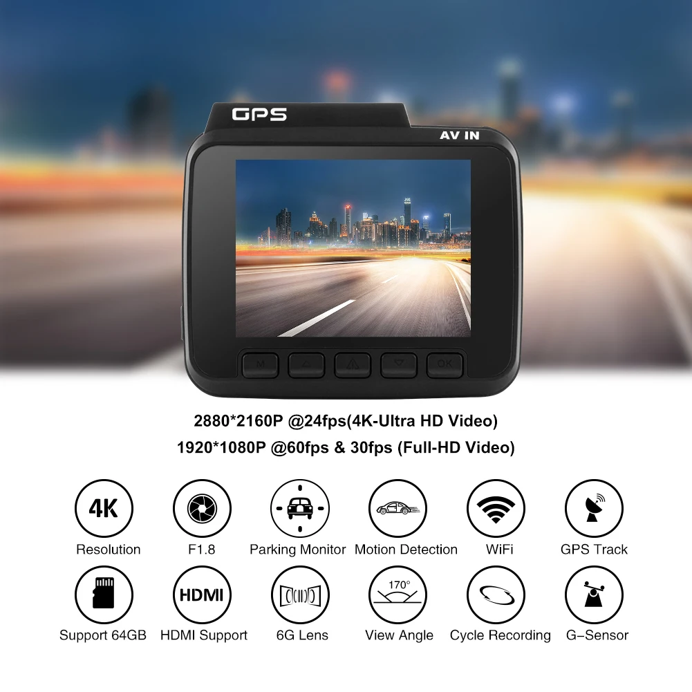 AZDOME GS63H встроенный gps Wi-Fi Двойной объектив FHD 1080P спереди+ VGA сзади Камера Видеорегистраторы для автомобилей Регистраторы 4 К 2160 P тире видеорегистратор Регистраторы