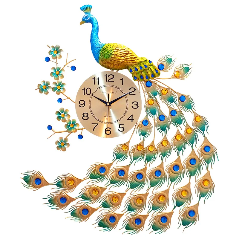 Китайские настенные часы Павлин гостиная бесшумные настенные часы домашний декор настенные часы современный дизайн большие металлические цифровые настенные часы