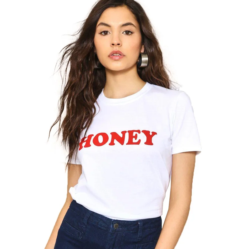 

Honey Women T-shirt Casual Tumblr Hipster Graphic Tee Shirt Top Summer O Neck Short Sleeve Harajuku Slogan Vintage Tshirt Outfit