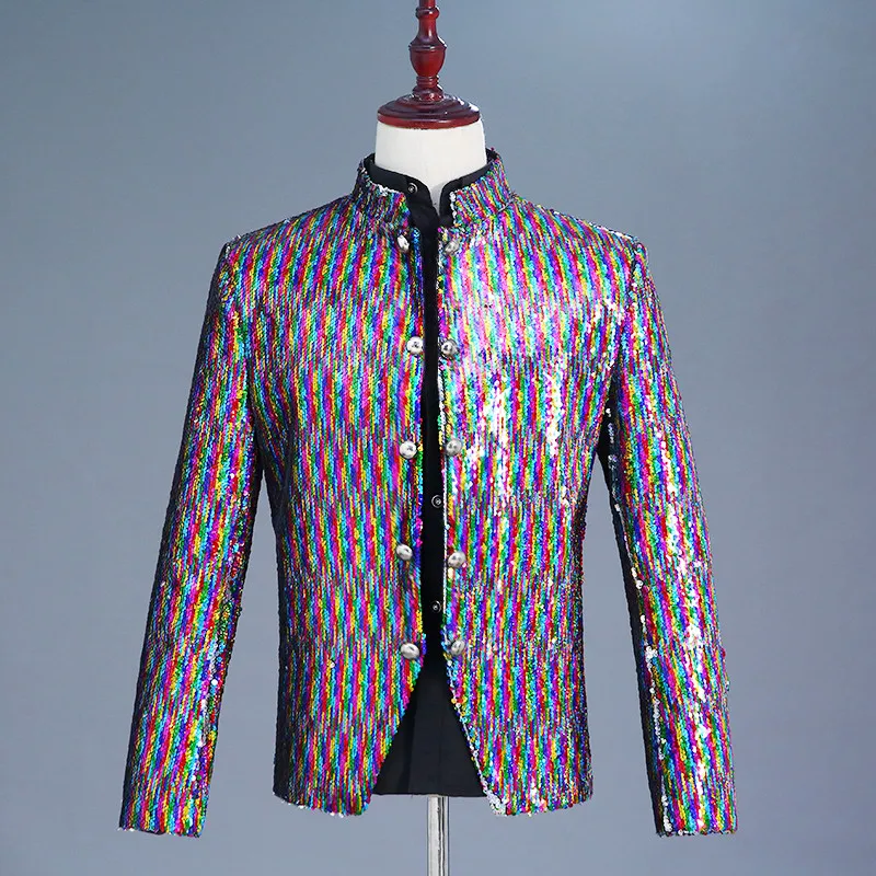 

Bling Colorful Sequin Blazer Masculino Designed Stylish Shining Sequined Singer Men Blazer Jacket Rainbow Mens Sequin Jacket