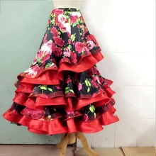 Юбки для бальных танцев, Женская юбка с принтом фламенко, одежда для современных танцев, бальных танцев, практичная одежда на заказ DN1370