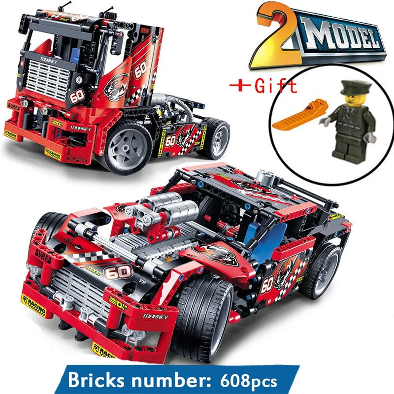 608pcs Race Truck Car 2 In 1 Transformable Model Building Block Sets Decool 3360 DIY Children Toys Compatible With Legoe Technic