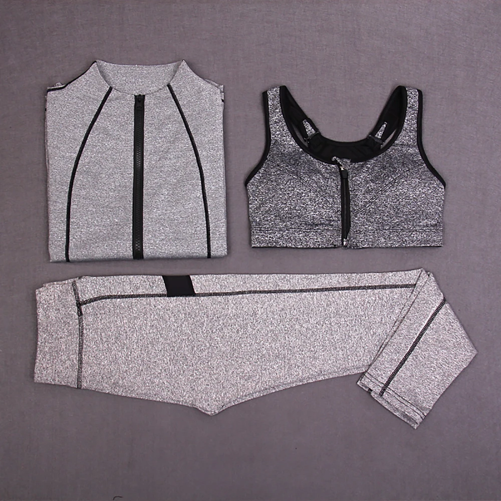 

Women Yoga Set Fitness Gym Sportswear Yoga Pants 3 Pieces Sports Suits Crop Top Bra+Seamless Legging+ Long Sleeve Sports Jackets