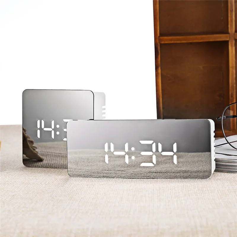 

Rectangle Table Alarm Clock LED Kids Mirror LED Wake Up Night Light Temperature Display Alarm Gun Clock Home Decor Child Colck
