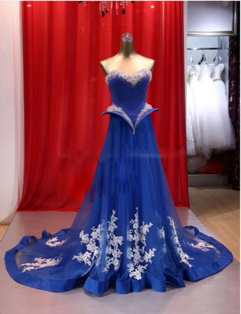 Elegant Royal Blue Long Prom Dresses 2016 Sweetheart Beautiful White