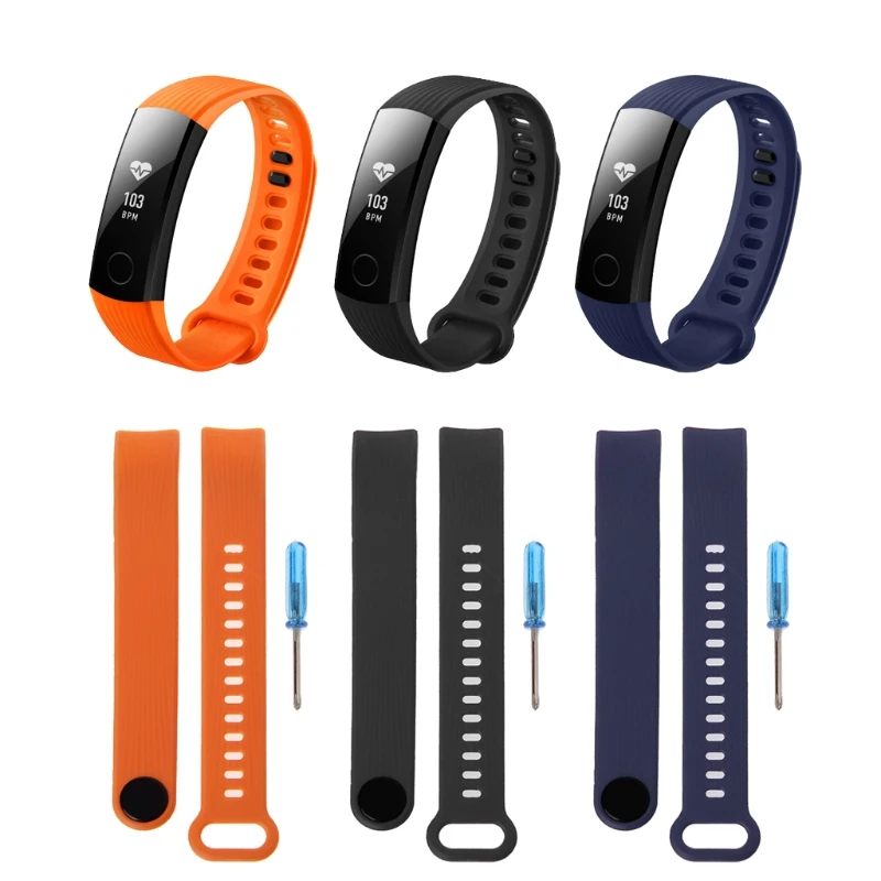 Ремешок силиконовый для Huawei Honor Band 3 сменный черный Регулируемый универсальный