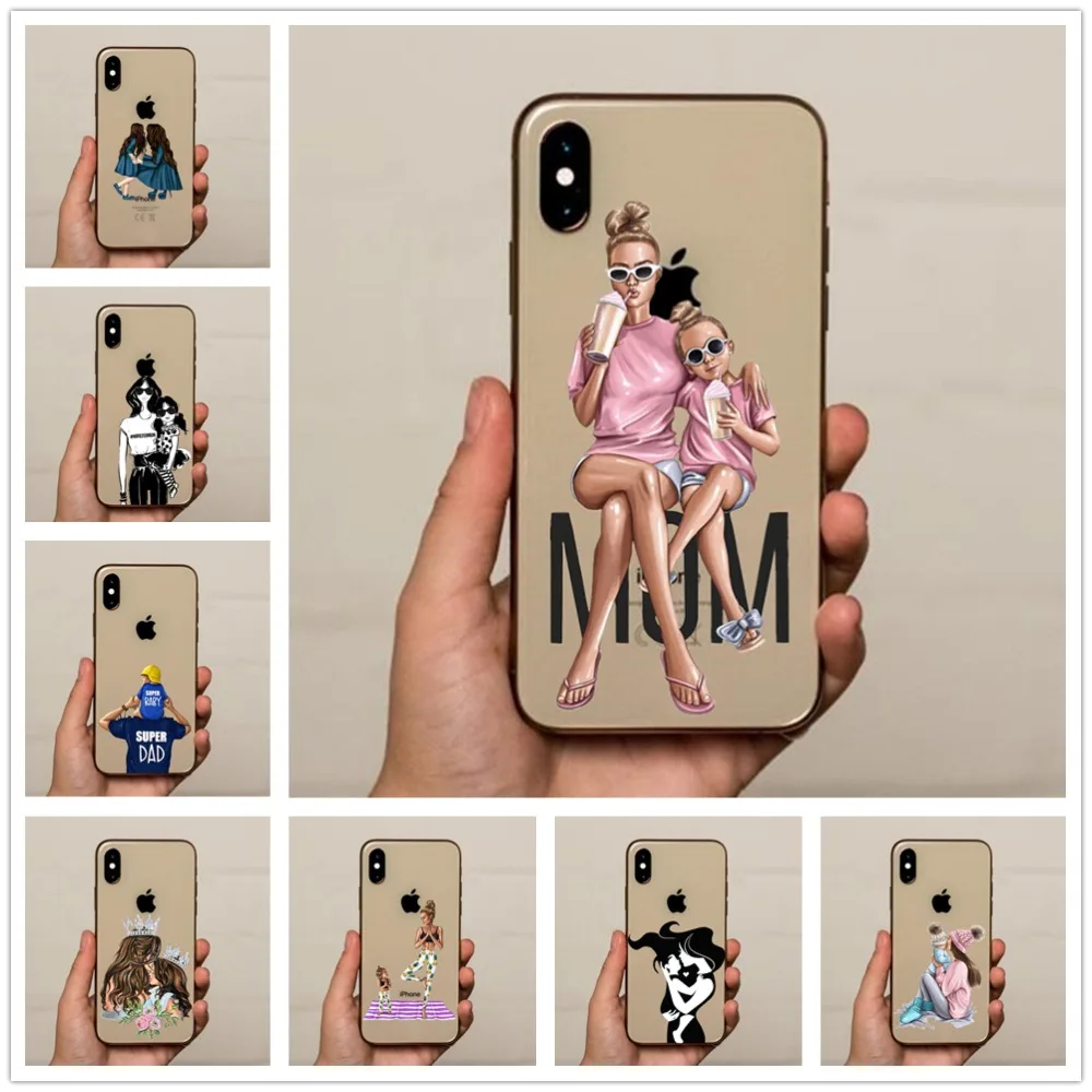 

luxury silicone case for iphone x case Super mom baby dad for iphone XR X XS MAX 7plus 7 8 8plus 6 6S 6splus 5 5S SE soft case