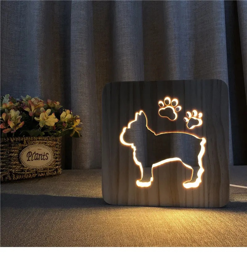 Creative 3D LED Wooden Lights Cute Dog Night Lamp Warm Mood Lamp 3D Shadow Luminaria Lamp Birthday Gifts For Baby Kids Bedroom Decor (3)