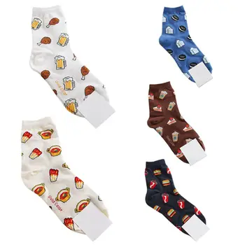 

Men Unisex Autumn Cotton Mid-Calf Long Ankle Socks Cartoon Funny Snacks Food Beer Hamburger Drumstick Printed Harajuku Streetwea