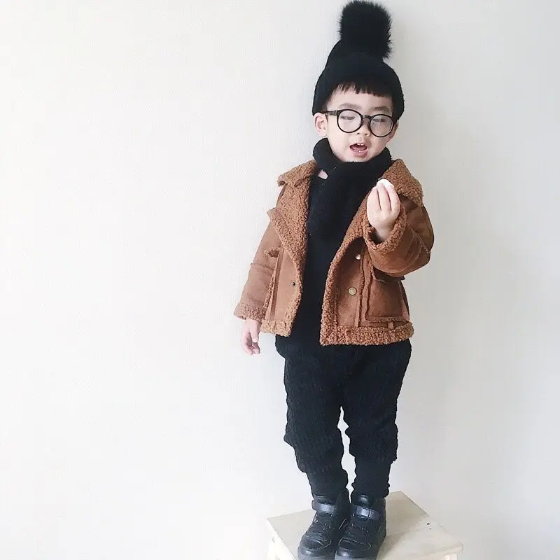 

kids winter jacket solid colour turn-down collar fashion toddler baby boys jacket outwear