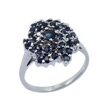 

Rushed Anillos Rings Qi Xuan_Dark Blue Stone Flower Ring_S925 Solid Silver Fashion Blue Ring_Manufacturer Directly Sales