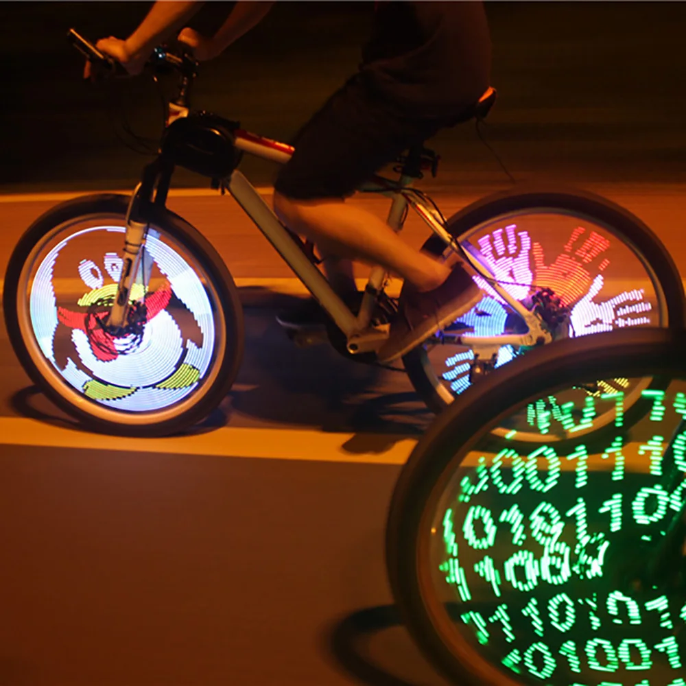 

Programmable Bicycle Lights 128 LED DIY Bike Wheel Spokes Light Electric Bike Tire Lamp Screen Display Image For Night Cycling