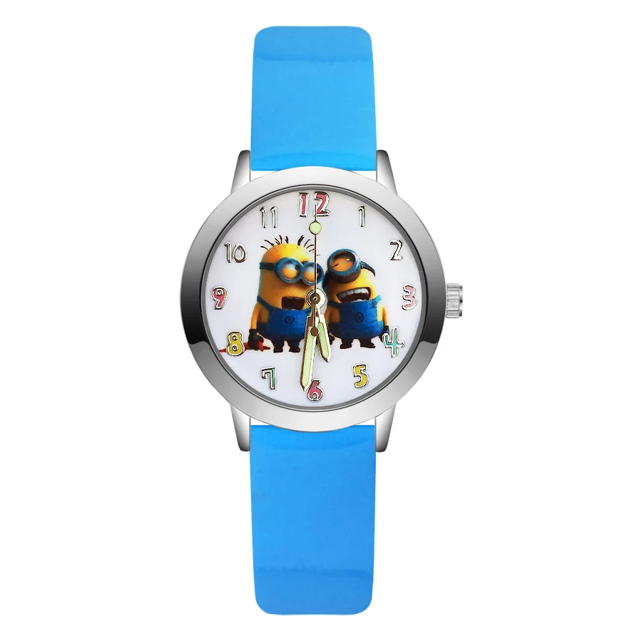 Sky Blue Модные детские часы с милым мультяшным рисунком; кварцевые кожаные Наручные часы для девочек; JA134 - Цвет: Sky Blue