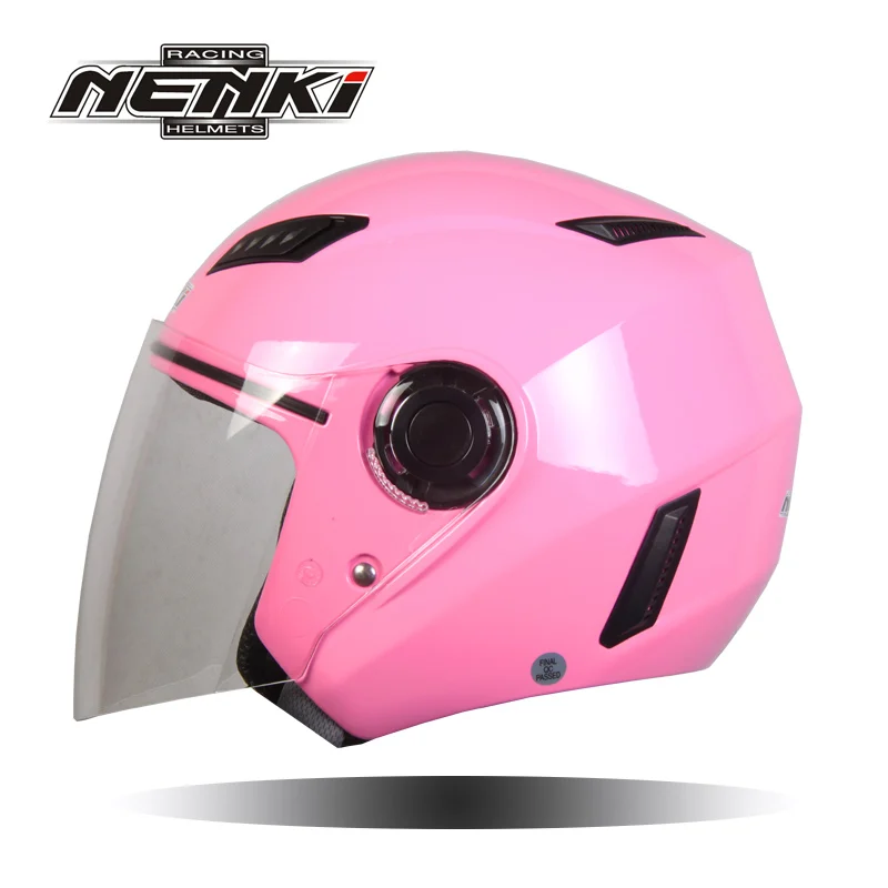 NENKI мотоциклетный шлем с открытым лицом уличный велосипед мотоцикл мото круизер Чоппер туристический скутер шлем для верховой езды и прозрачные линзы щит - Цвет: Pink