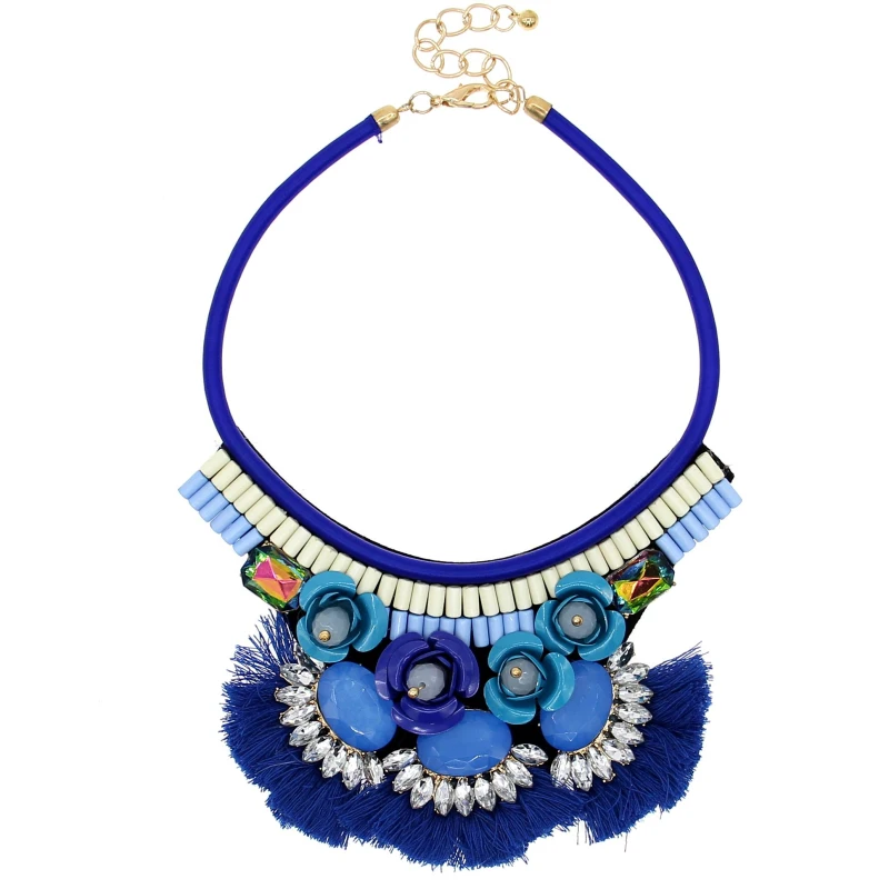 

MANILAI Charm Flower Collar Handmade Choker Maxi Necklaces For Women Resin Bead Yarn Tassel Statement Necklaces Boho Jewelry