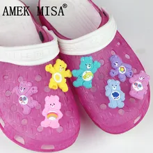 Милый Радужный медведь аксессуары для обуви очаровательные украшения 7 шт. Набор ПВХ садовая обувь Пряжка подходят полосы/Браслеты/Крок/браслеты D05