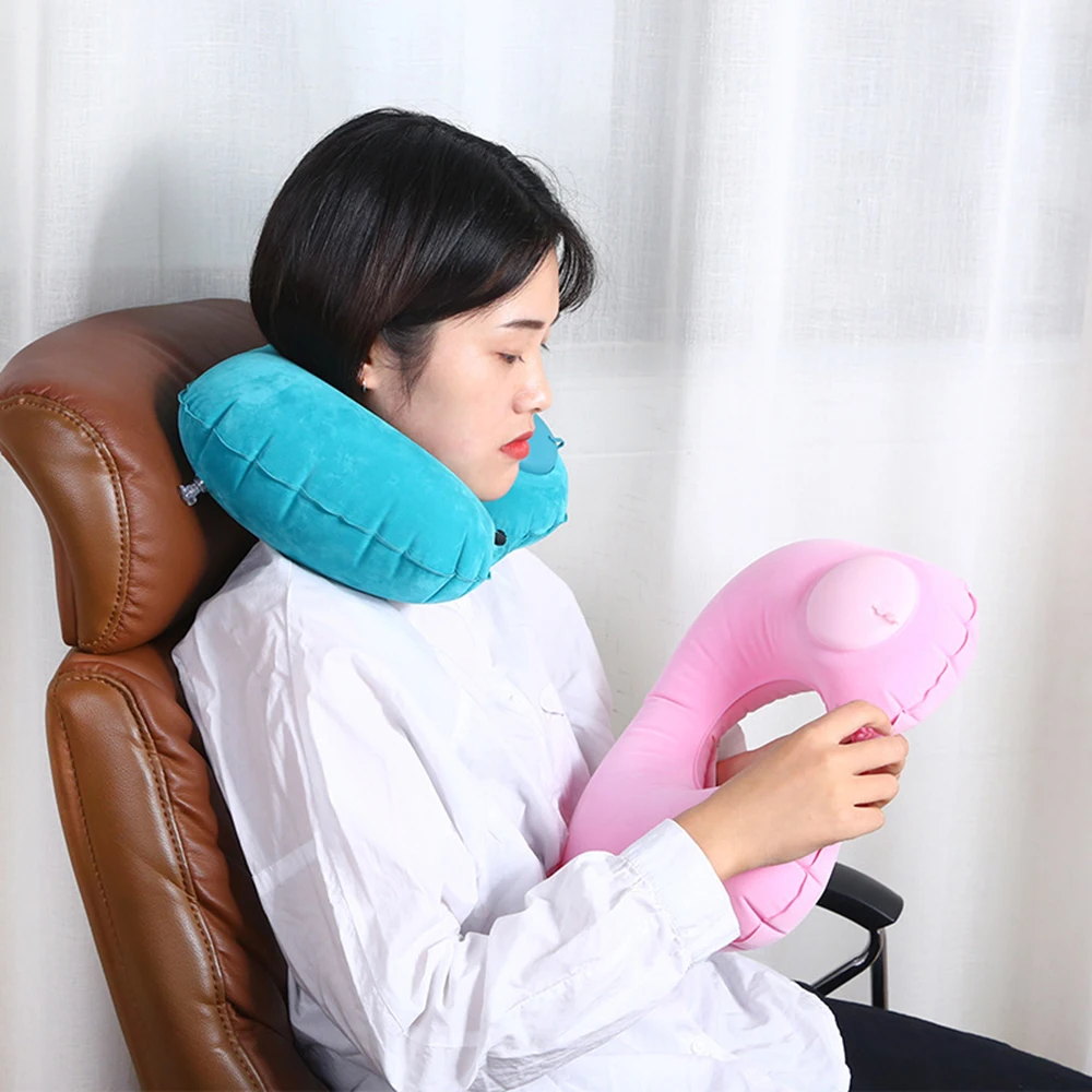 

U Shape Inflatable Car Travel Pillow Neck Headrest Pillow Portable Push-type Automatic Inflatable Pillow Car Pillow Air Cushion
