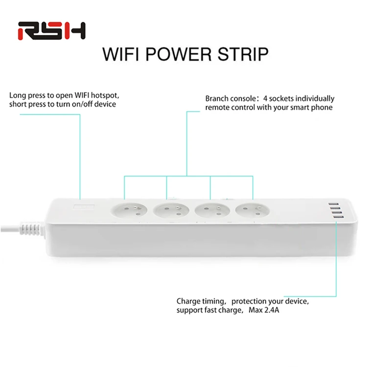 WiFi Smart power Board Защита от перенапряжения с 4 умные розетки и 4 usb-портами для использования с Alexa и Google Assistant
