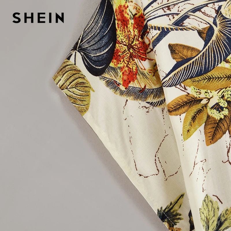 SHEIN летний топ с тропическим принтом и рукавом-крылышком в стиле бохо, женская одежда, корейские женские топы и блузки с круглым вырезом