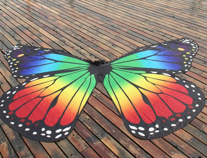 Крылья для взрослых, цветные крылья бабочки, крылья для танца живота, крылья isis, разрезные крылья(без палочек - Цвет: rainbow