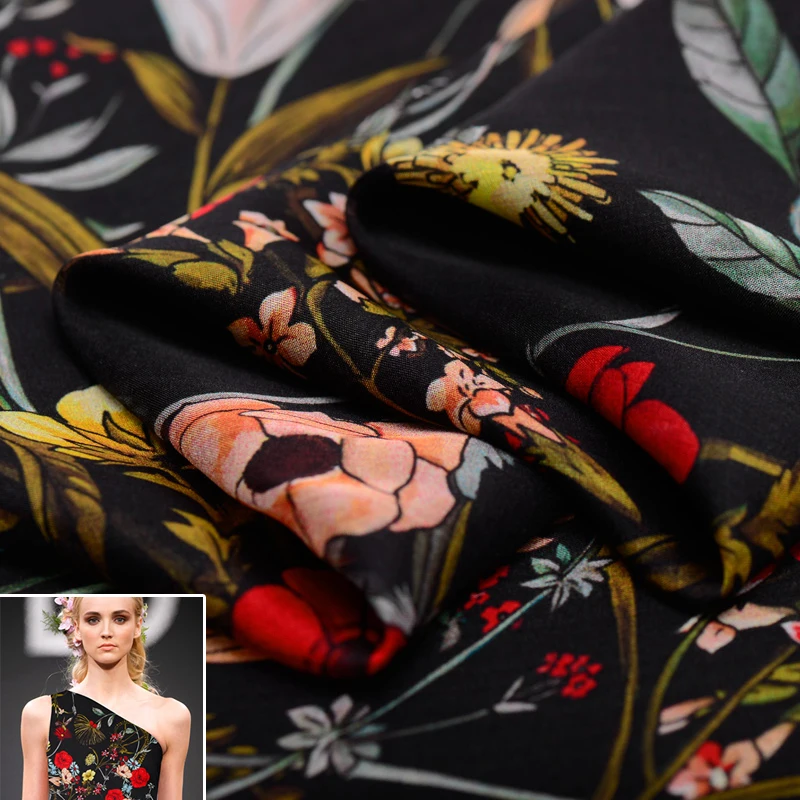 50x135cm/piece Fashion Bright colored Flower 100 Real Silk Fabric