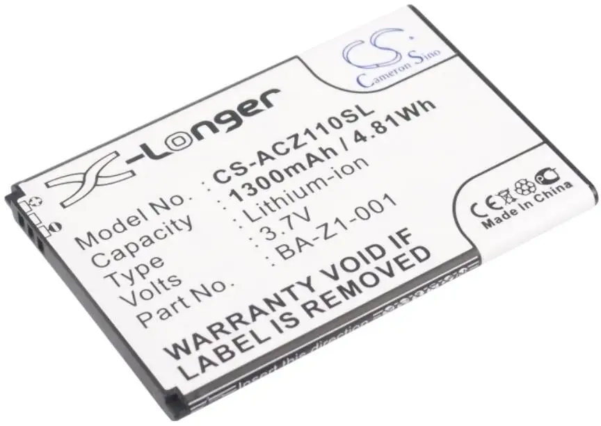 Аккумулятор Cameron Sino 1300 мАч для ACER Liquid Z110 Dou Z120 Z2 Dual BA-Z1-001 BA-Z1-003 | Мобильные телефоны и