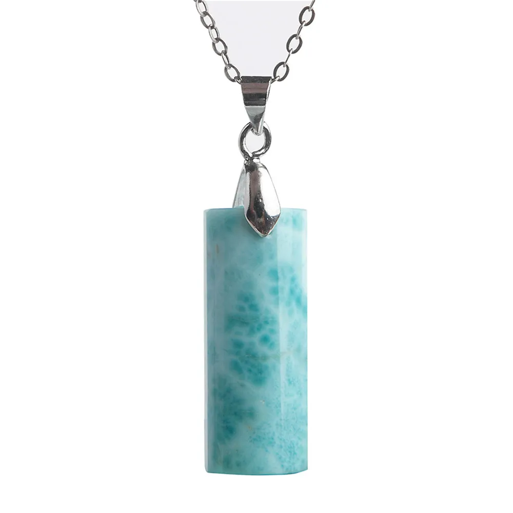 

Genuine Jewelry Pendant Natural Blue Larimar Crystal Gem Ocean Stone Beads Charm Pendants Necklace For Lady Female Girls