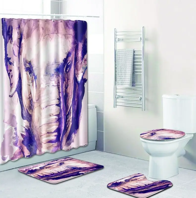 S 4 шт 3D слон коврики для ванной набор занавесок для душа ковер коврики для ванной комнаты большой размер 50x80 см Коврик для унитаза чехлы для сидений Нескользящие ковры