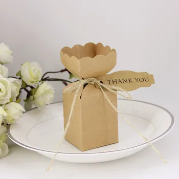 

100PCS vase Kraft Paper Boxes Candy Box Wedding Favors Gift with Tags With Rustic Burlap Twine Party Birthday Baby Shower Supply