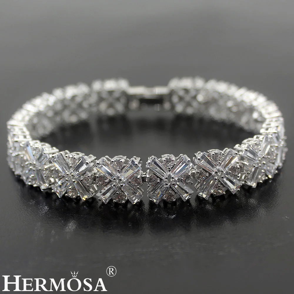 2 цвета Блестящий Белый Фиолетовый Снежинка стиль Hermosa 925 Серебряный Ювелирный Браслет 18 см Красивая Женская Праздничная подарок на день рождения