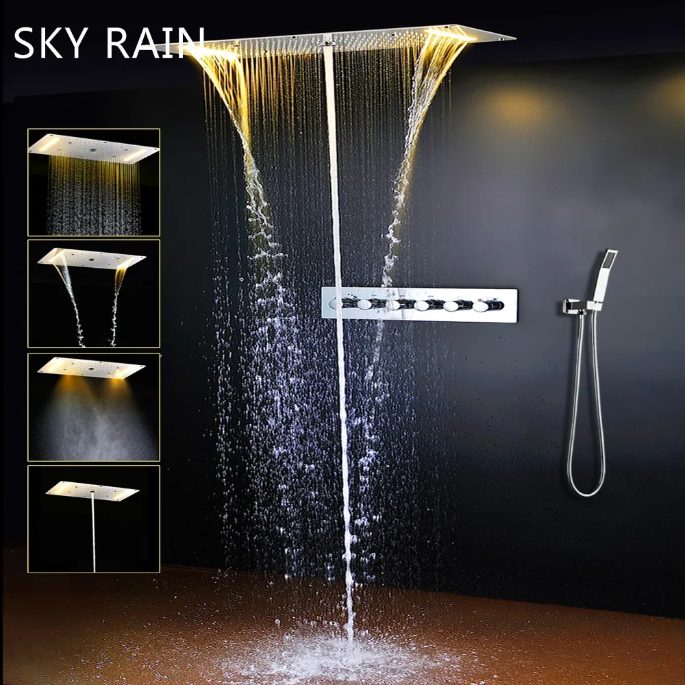 SKY RAIN Thermostatic Valve Square LED Shower Head