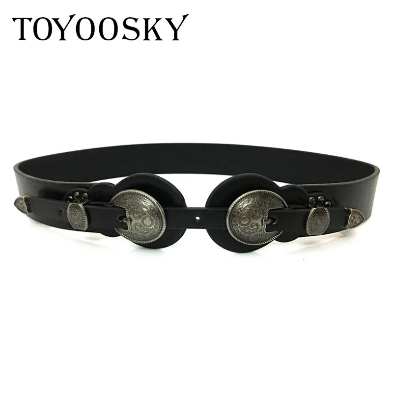 New Arrival Women wide belt Carved flower Double buckle belt adjust belt skinny belt for women girl Luxury Brand TOYOOSKY