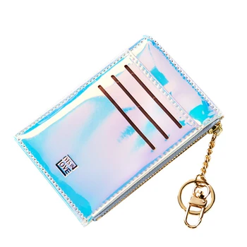 

Key Chain Purse Credit Card Holder Short Zipper Coin Purses Lady Pu Leather Mini Wallets for Women Fashion Laser Sequins