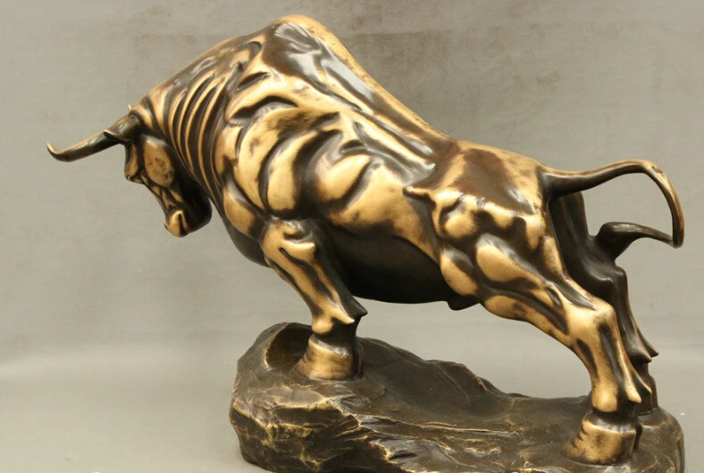 

S0477 26 Huge Chinese FengShui Pure Bronze Strong Bull Market Ox Home Adorn Art Statue