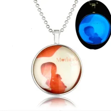 Día de la madre Brillante Collares Regalos de La Madre Y el Bebé Imagen Cabochon de Cristal Brillan En La Oscuridad Collares Pendientes de La Joyería mamá