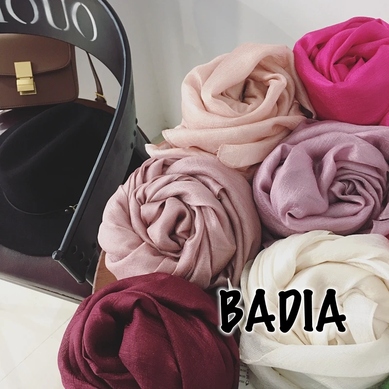 95*180cm One Piece Solid Plain Shinny Scarf Oversize Islam Shawl Head Wraps Soft Long Muslim Silk Linen Shimmer Hijabs 2