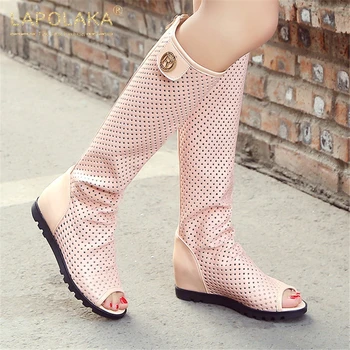 

Fashion Hollow Gladiator Peep Toe Knee High Boots Woman Leisure Height Increasing Summer Boots Woman Women Shoes