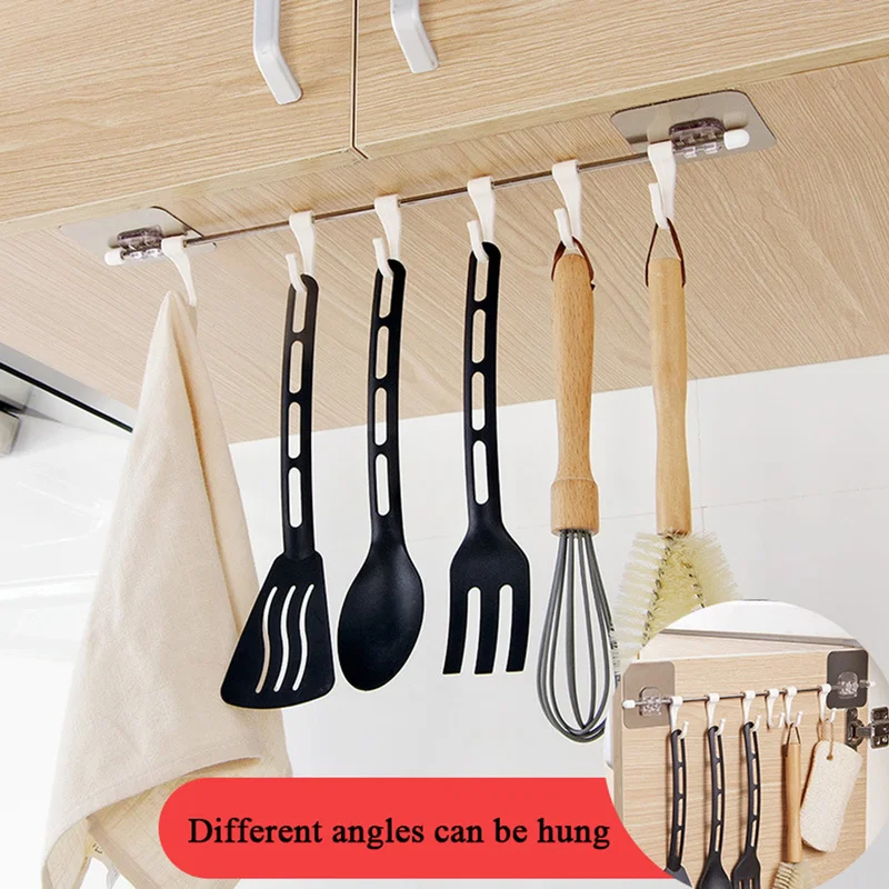 

Kitchen Gadgets Cupboard 6 Hook Home Organizer Storage Rack Pantry Chest Tools Towels Hanger Wardrobe Towel Rack Storage Shelf