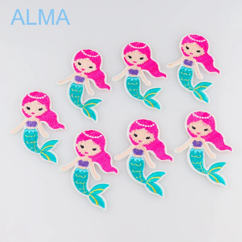 

8PCS Mermaid patches cute girl inor on Embroidery patch 5.4*7.5cm cartoon Parches for clothing sewing Bag Accessories